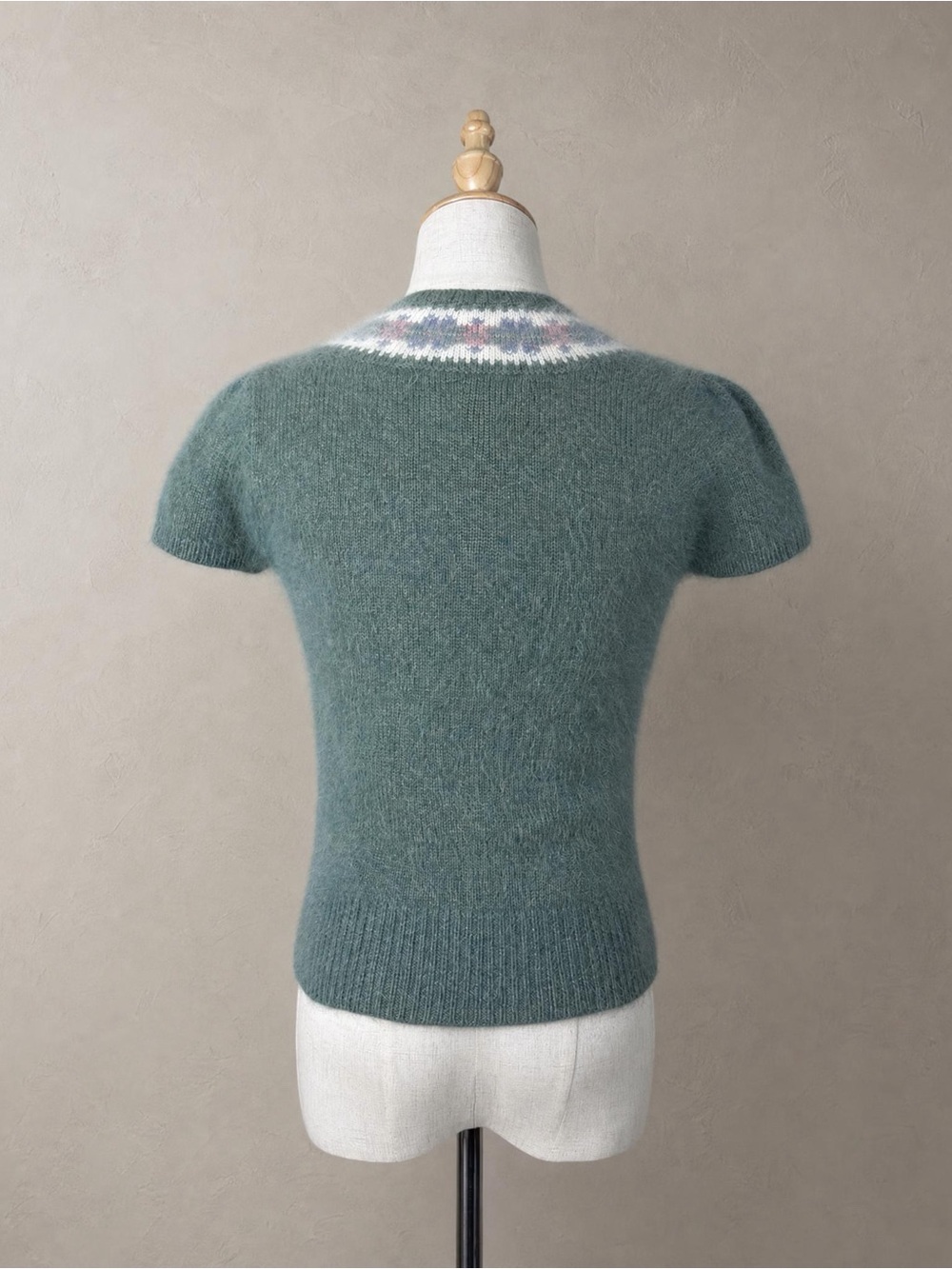 Ralph Lauren Blue Label c. 1990s Angora Fair Isle Cardigan Sweater Celadon | S - Picture 4 of 5